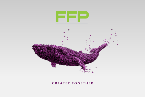 FFP Logo, JTC Animal - Whale, Greater Together Text under the whale, Grey Background